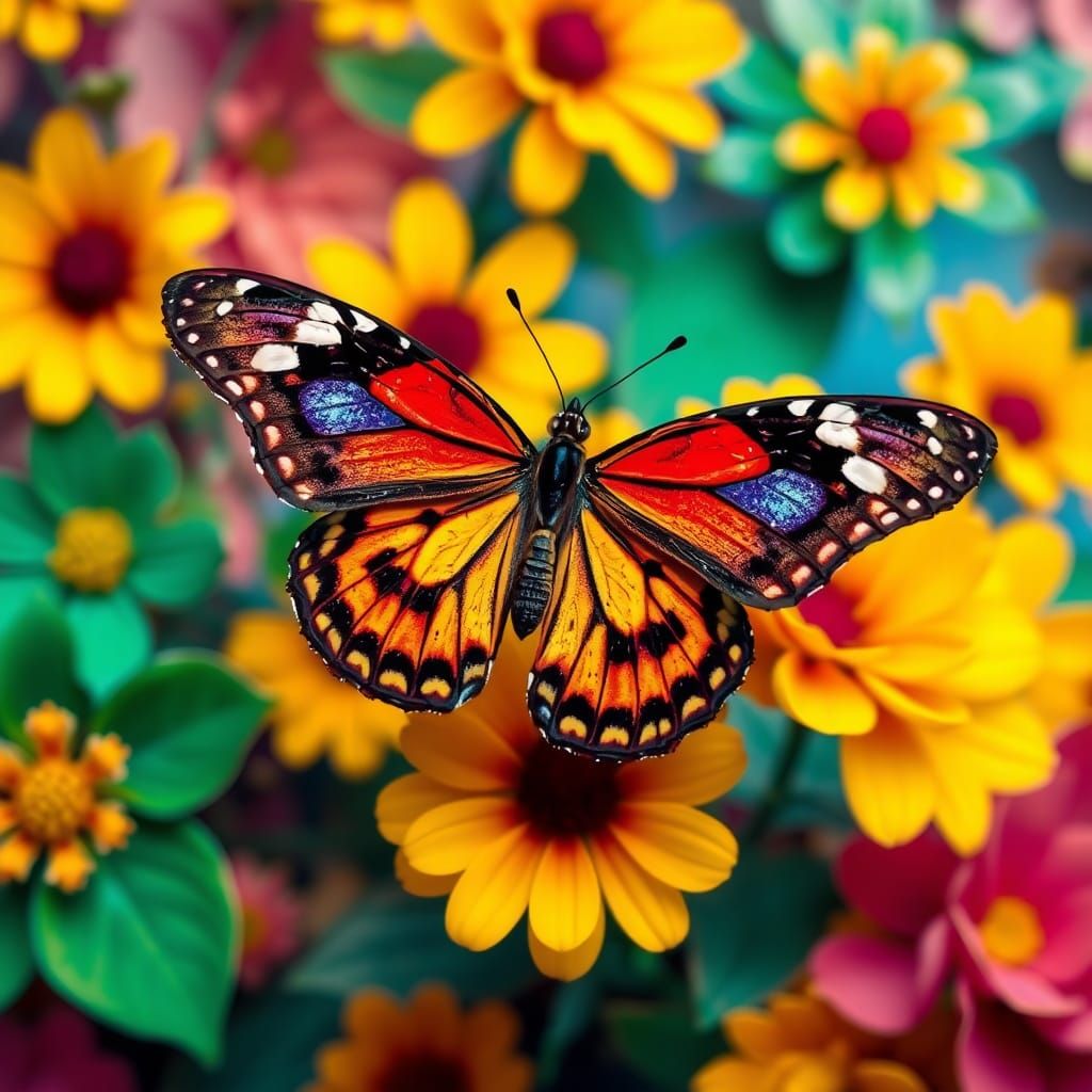 Colorful-Mariposa-Butterfly-on-Vibrant-Floral-Background  by @Shabander