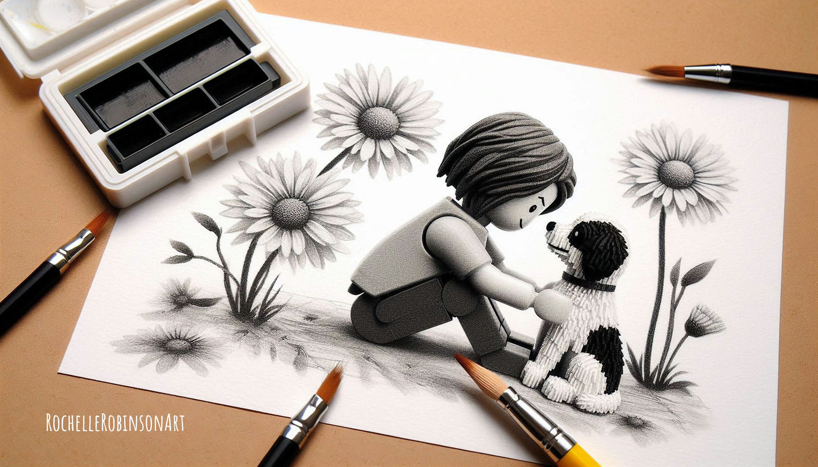 A Girl And Her Dog - Lego Art