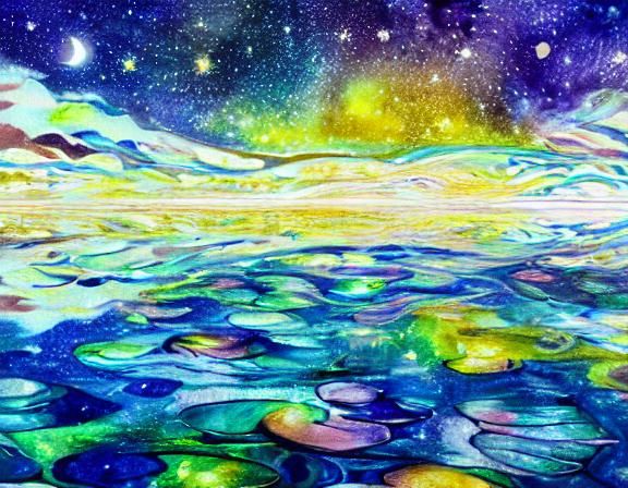 Abstract Expressionist Trillium Field Reflecting Moon