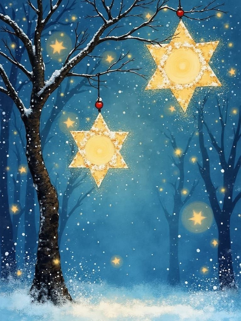 Winter's Joyful Hannukah Star of David in Vibrant Watercolor