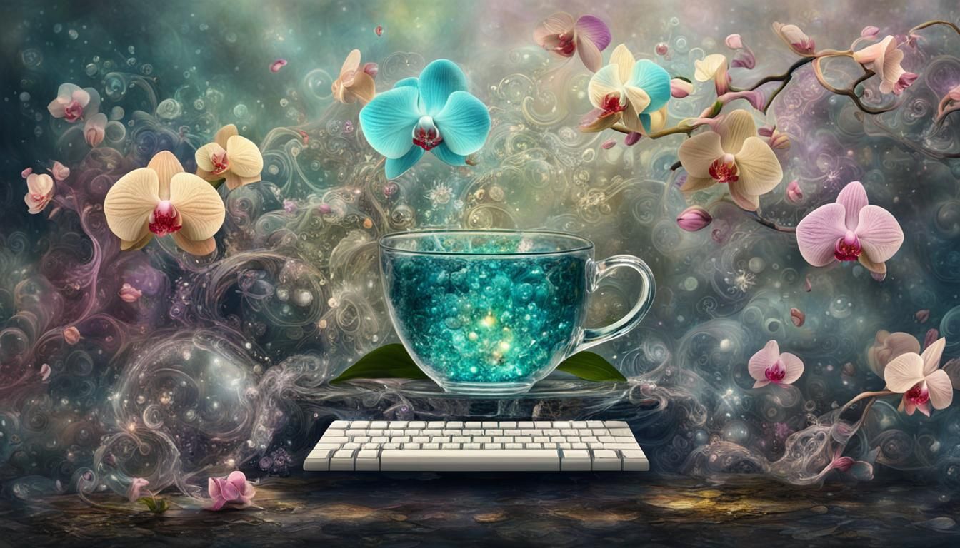 ⚜️⚜️WATER-TEA-GLASS SHABBY CHIC MIRROR MOUSE ORCHID KEYBORD⚜...