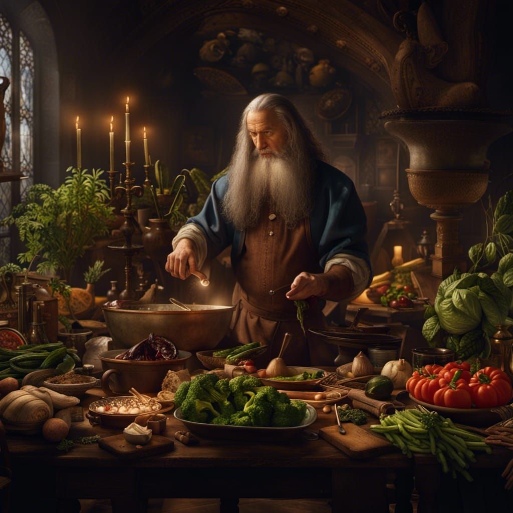 Leonardo da Vinci in his kitchen  by @Dani