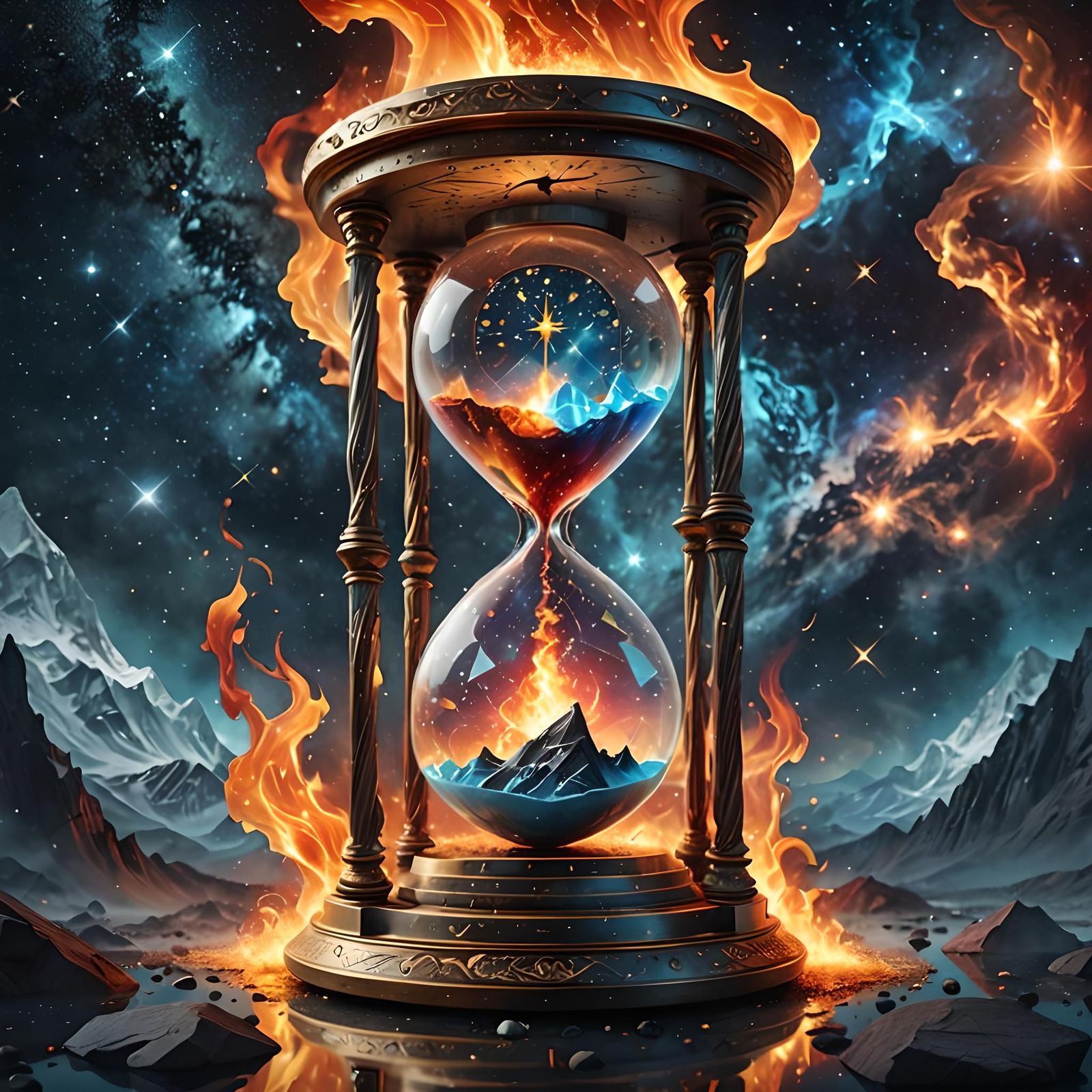 A fire and ice inside of an hourglass   by @Rion November