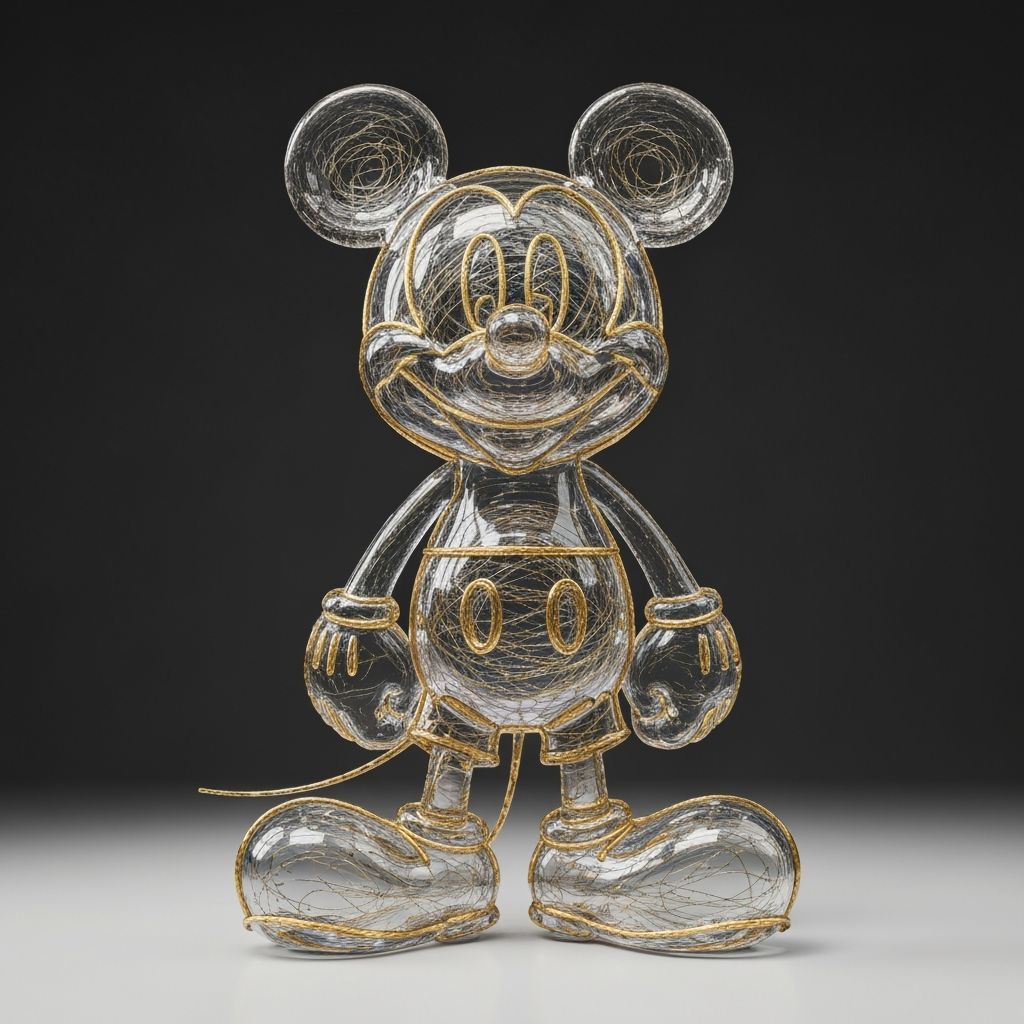 Glass Mickey Mouse with Gold and Silver Threads
