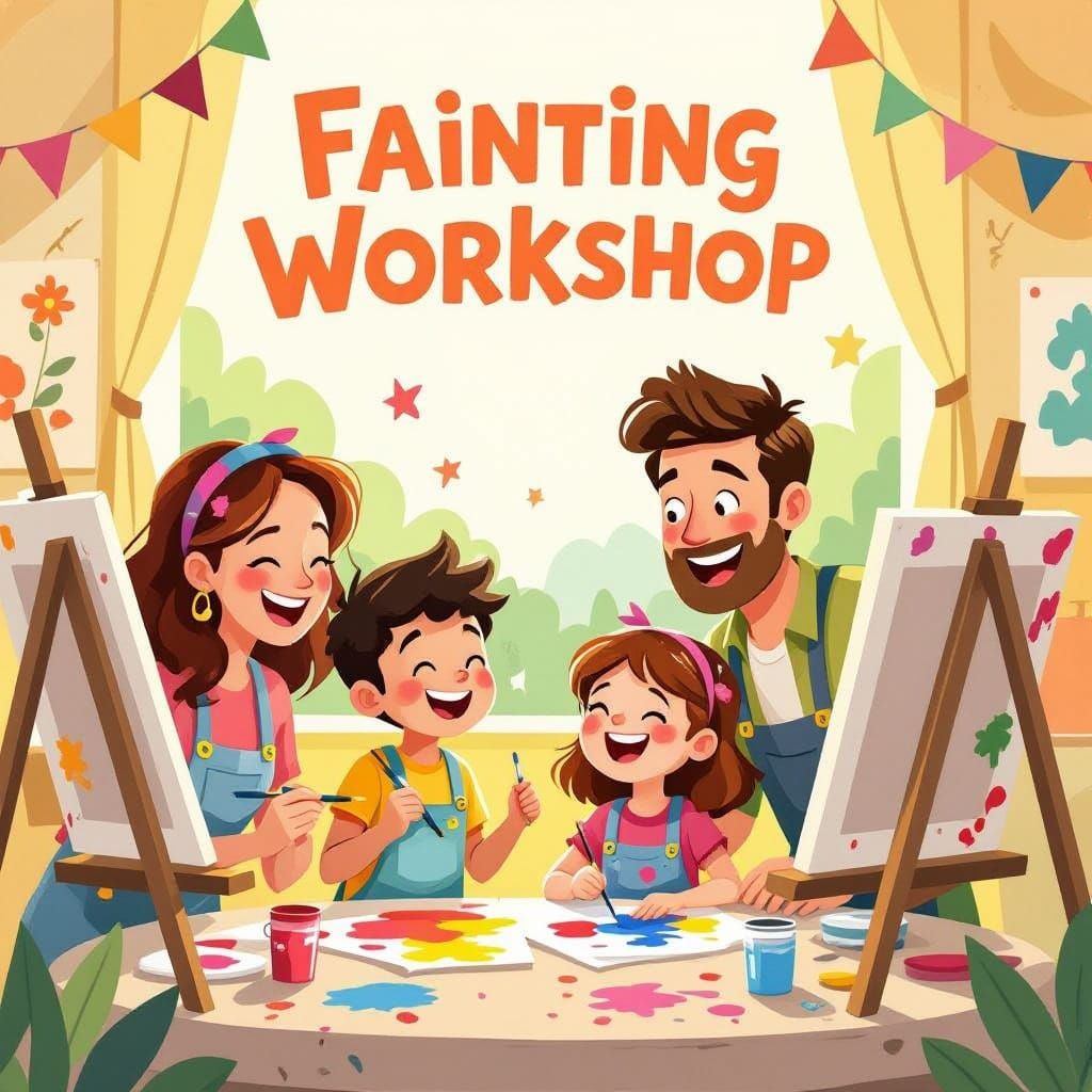 Un diseño de una publicidad de un taller de pintura para toda la familia.