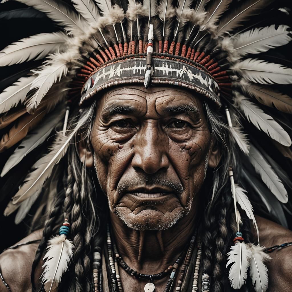 Native American Elder in Traditional Headdress Portrait