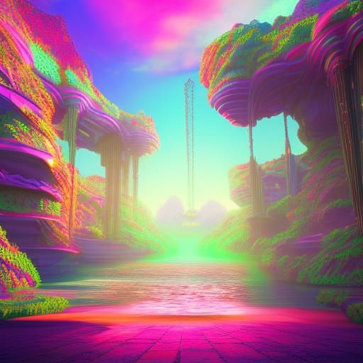vaporwave trippy art scape background composition AI Generated