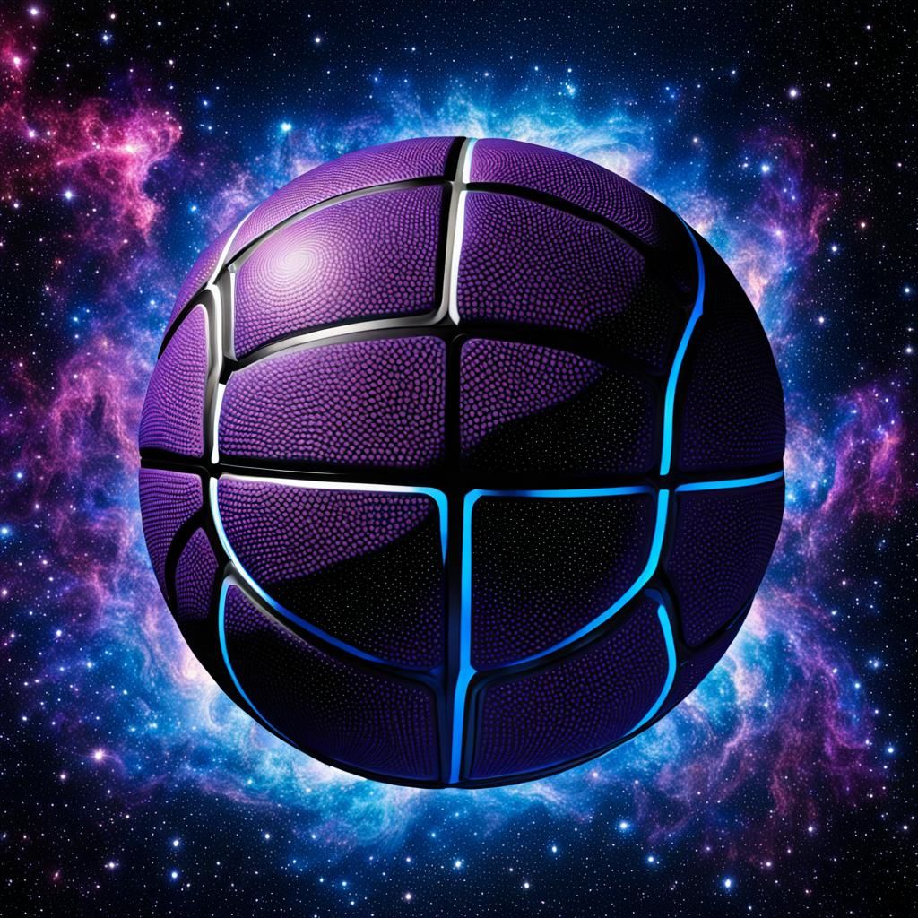 Imagine the coolest basketball ever crafted, a cosmic wonder...