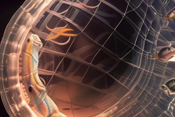 Alien Fish Encased in Aqua Crystal: Hyperrealistic Photo