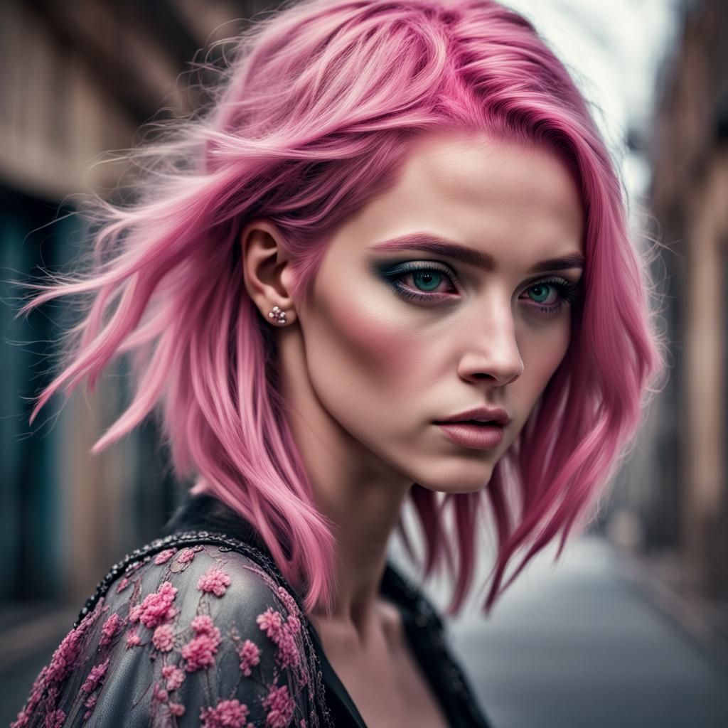 Pink hair portrait - AI Generated Artwork - NightCafe Creator