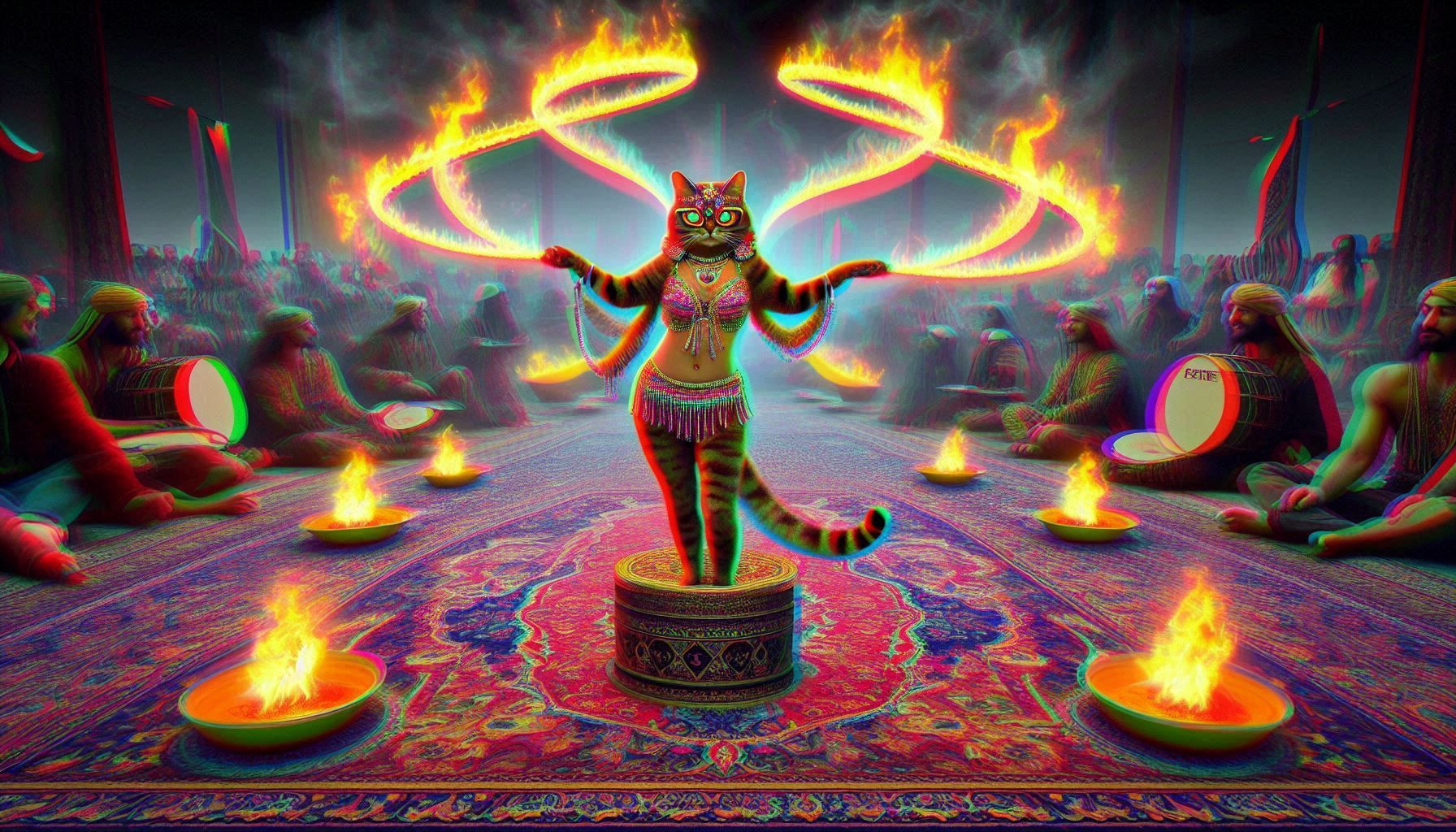 "magic carpet esfand" holographic glitch stereoscopic 3d contrast, chromatic aberrations. glorified fruity psychedelic aura. radiant scene o...