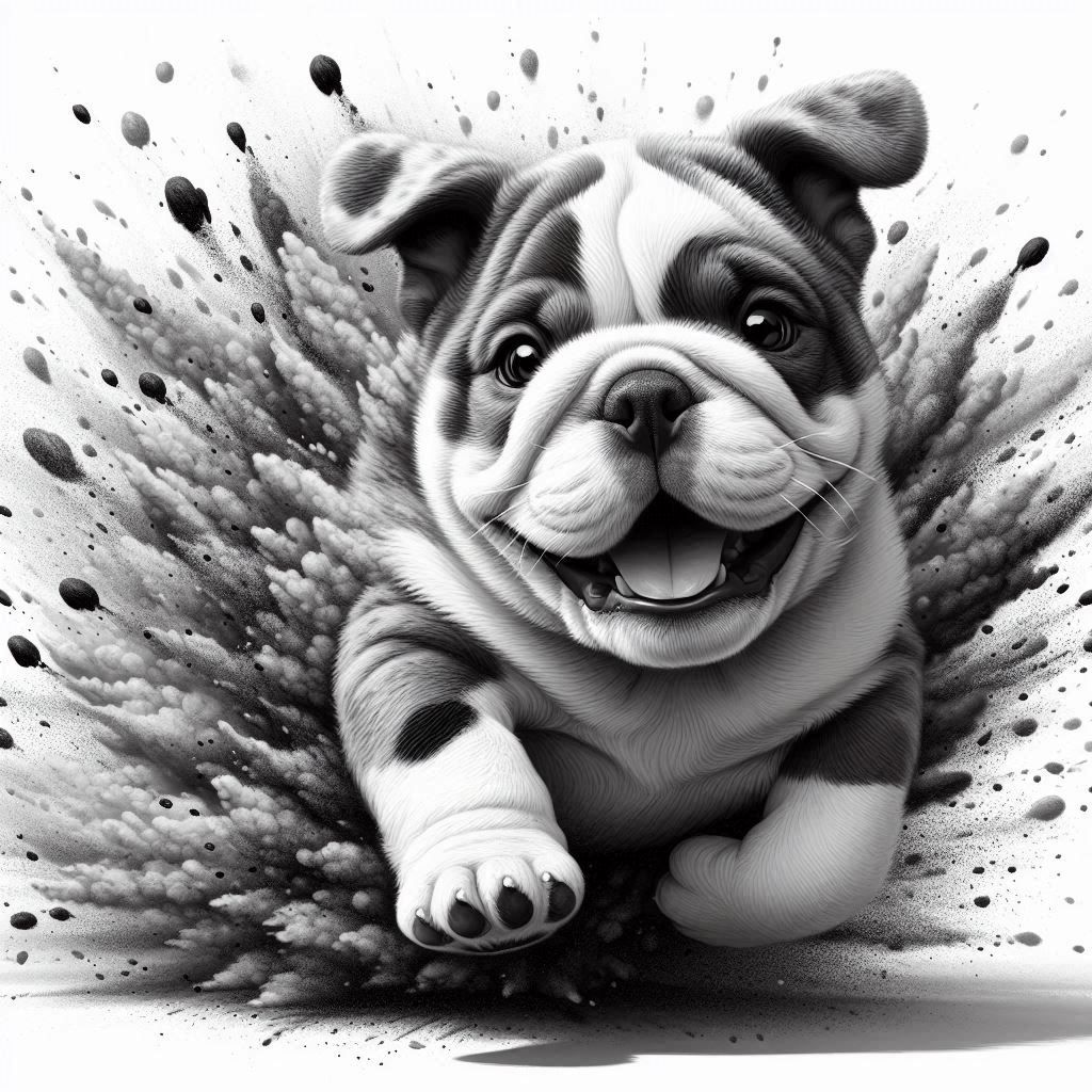 English Bulldog puppy on the run