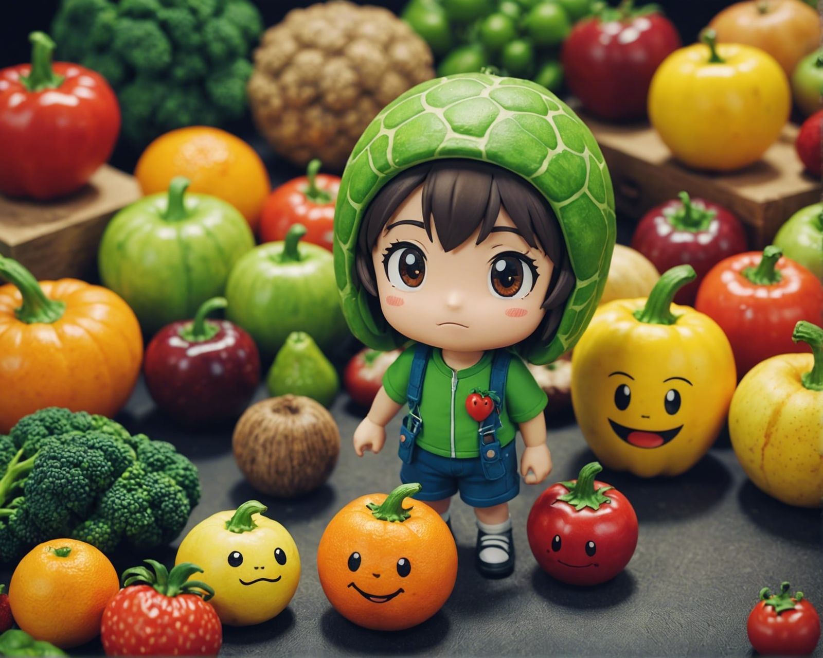 Chibi Fruits & Vegetables Cinematic film still, shot on v-ra...