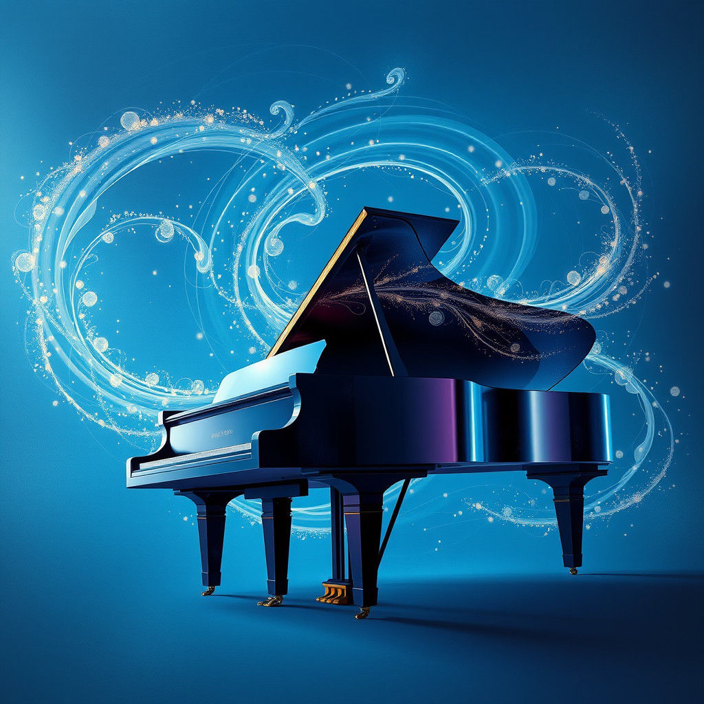 Ethereal Aurora Borealis Swirls Around Grand Piano in Celest...