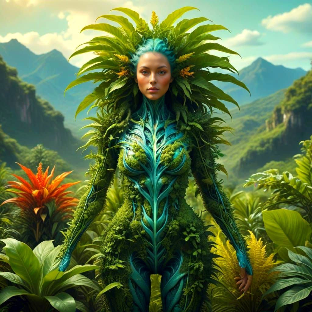 Surreal Plant-Woman Chimera in Hyperrealistic Style