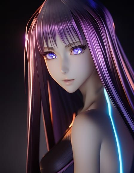 Anime Girl with Bioluminescent Hair in 8K
