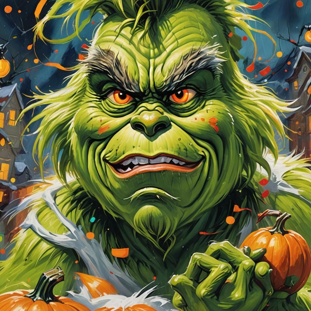 Grinch's Whimsical Jubilee Slide in Vibrant Oil Painting