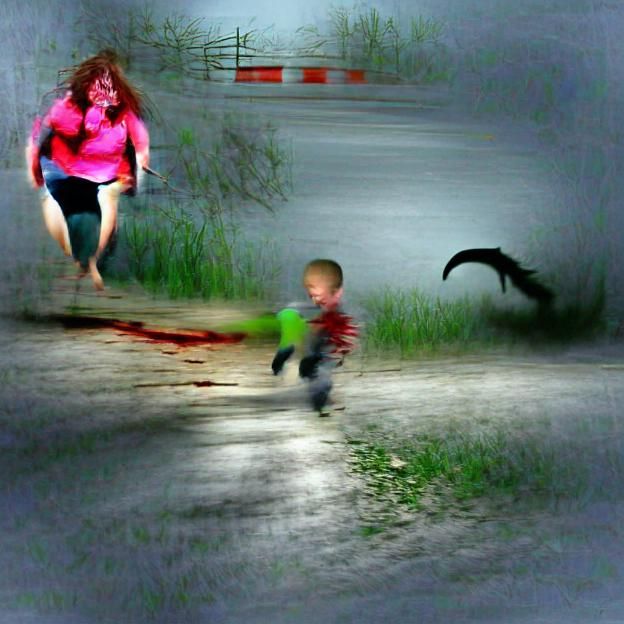 scary killer chasing child