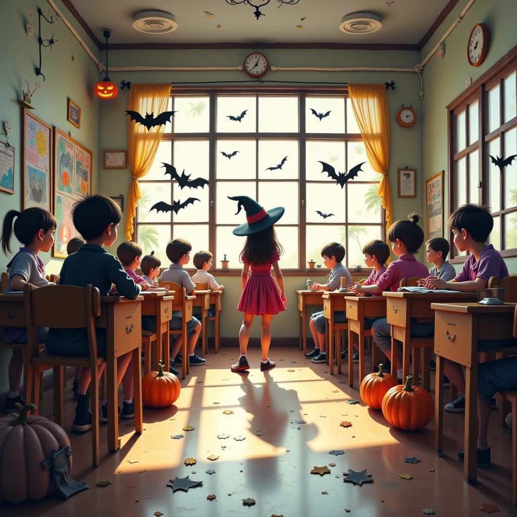 A school classroom in the style of <lora:Halloweenify:1.0>