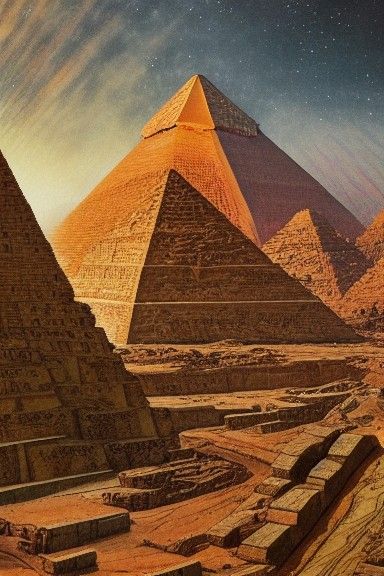 "The anunnaki build the pyramids"; Psychedelic film poster b...