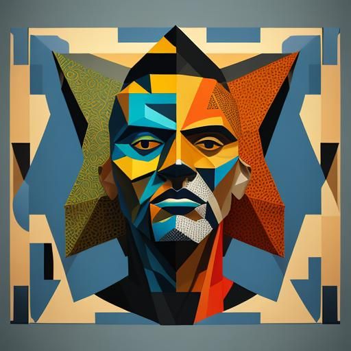 Cubist Bark-Skinned Man: Neo-Cubism Art Deco
