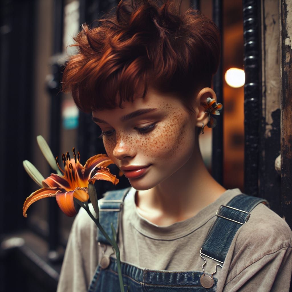 tiger lily young auburn hair freckled woman grunge couture j...