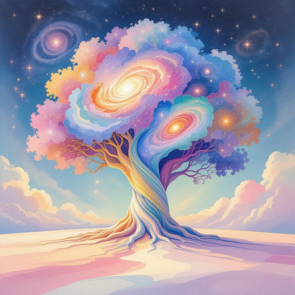Dreamlike Cosmic Tree in Pastel Colors