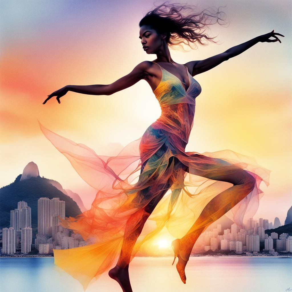 &ldquo;quadruple exposure illustration Rio de Janeiro, dancing, beautiful