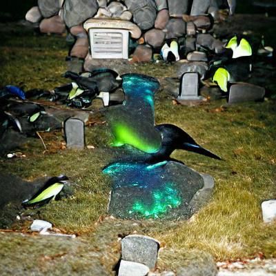 Bioluminescence aurora borealis crow cemetery grave