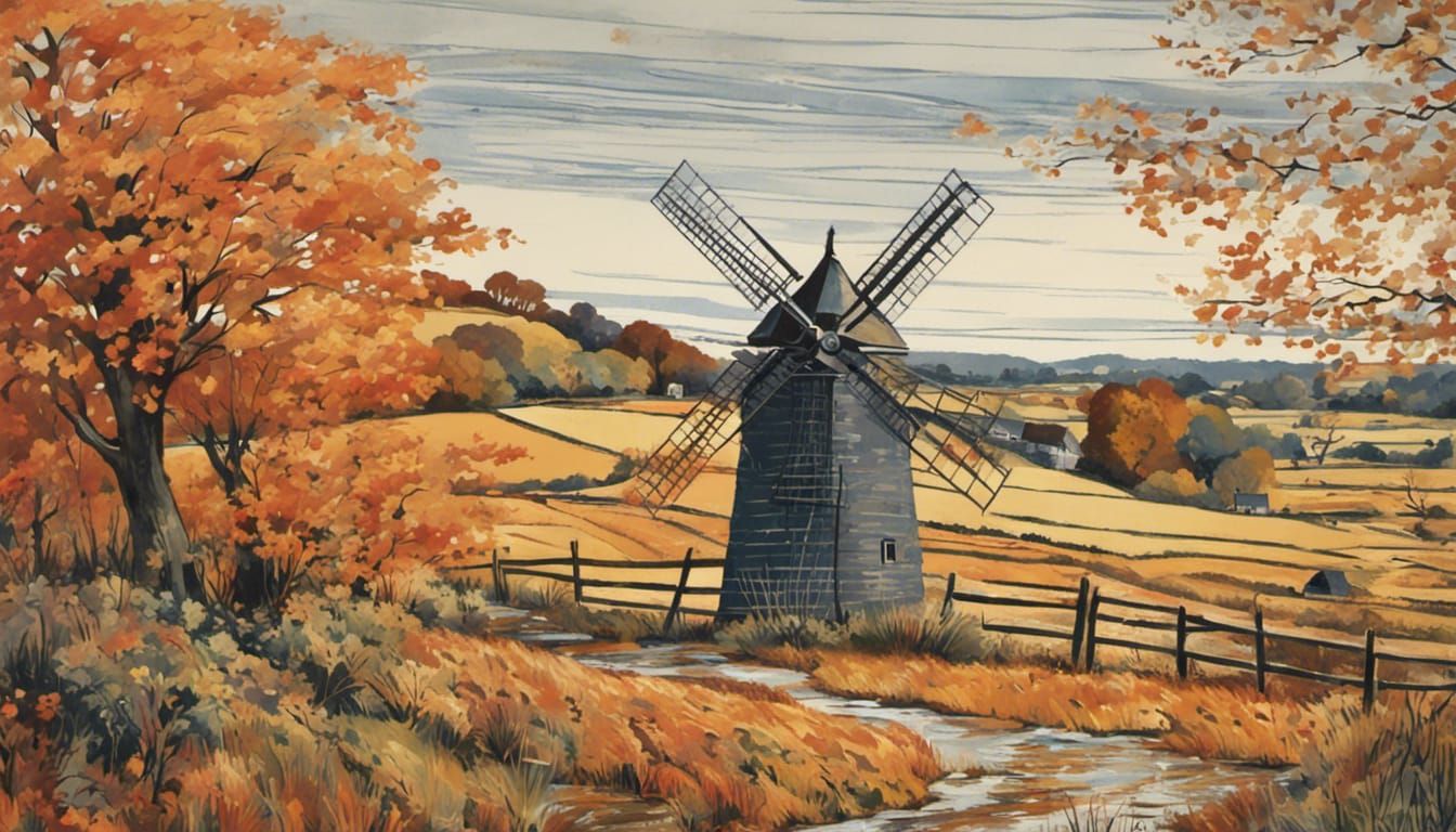 Windmill in an autumn landscape, by Annie Soudain and Sue Sc...