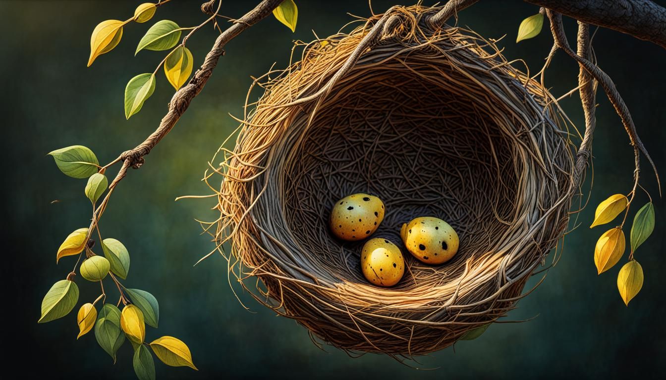 Baya Weaver Bird Nest in Watercolor Style