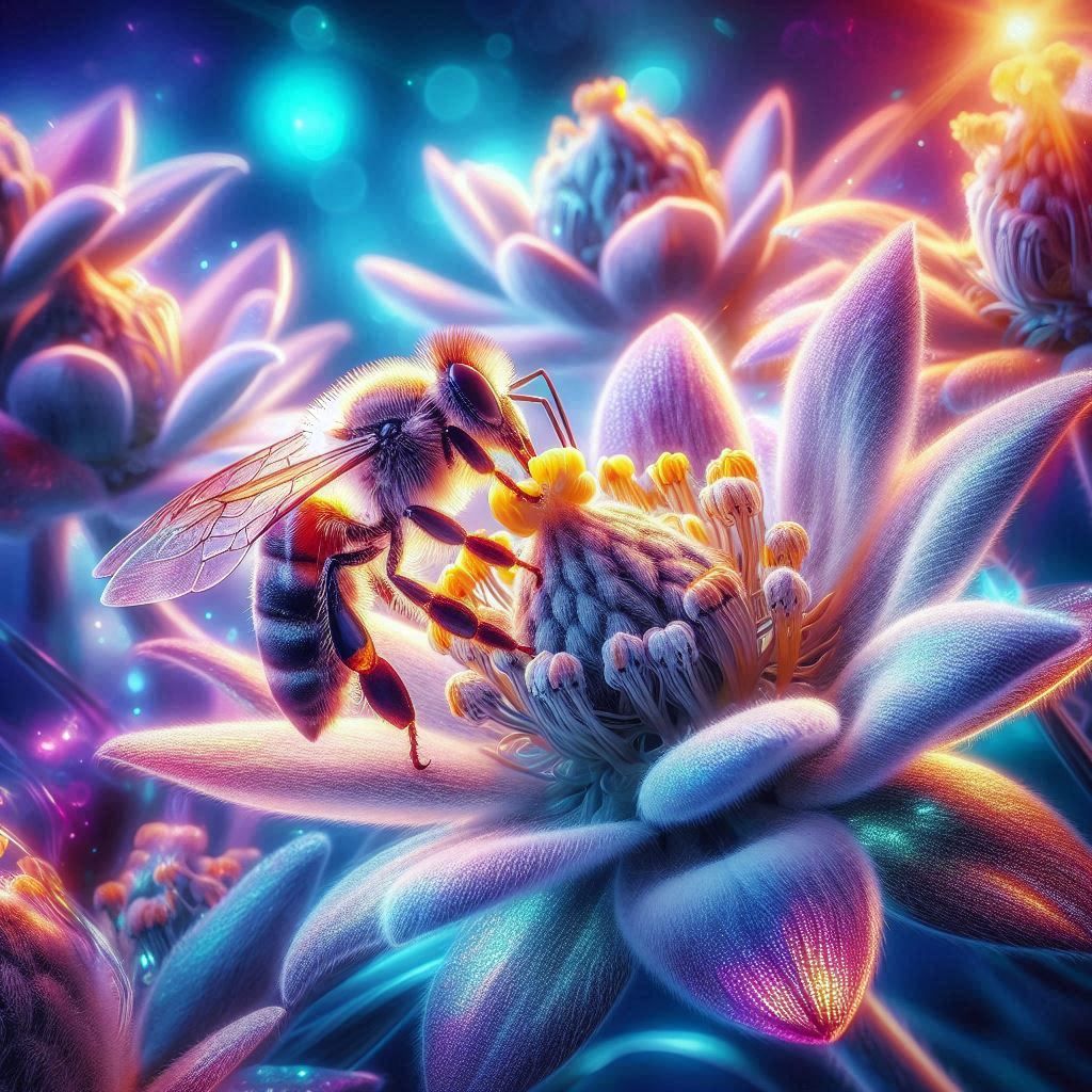 Polarized Light: Bee Pollinating Edelweiss