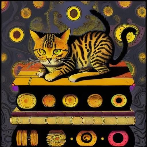 <lora:Screaming Dots V2:1.0> Vintage books stacked on a dust...
