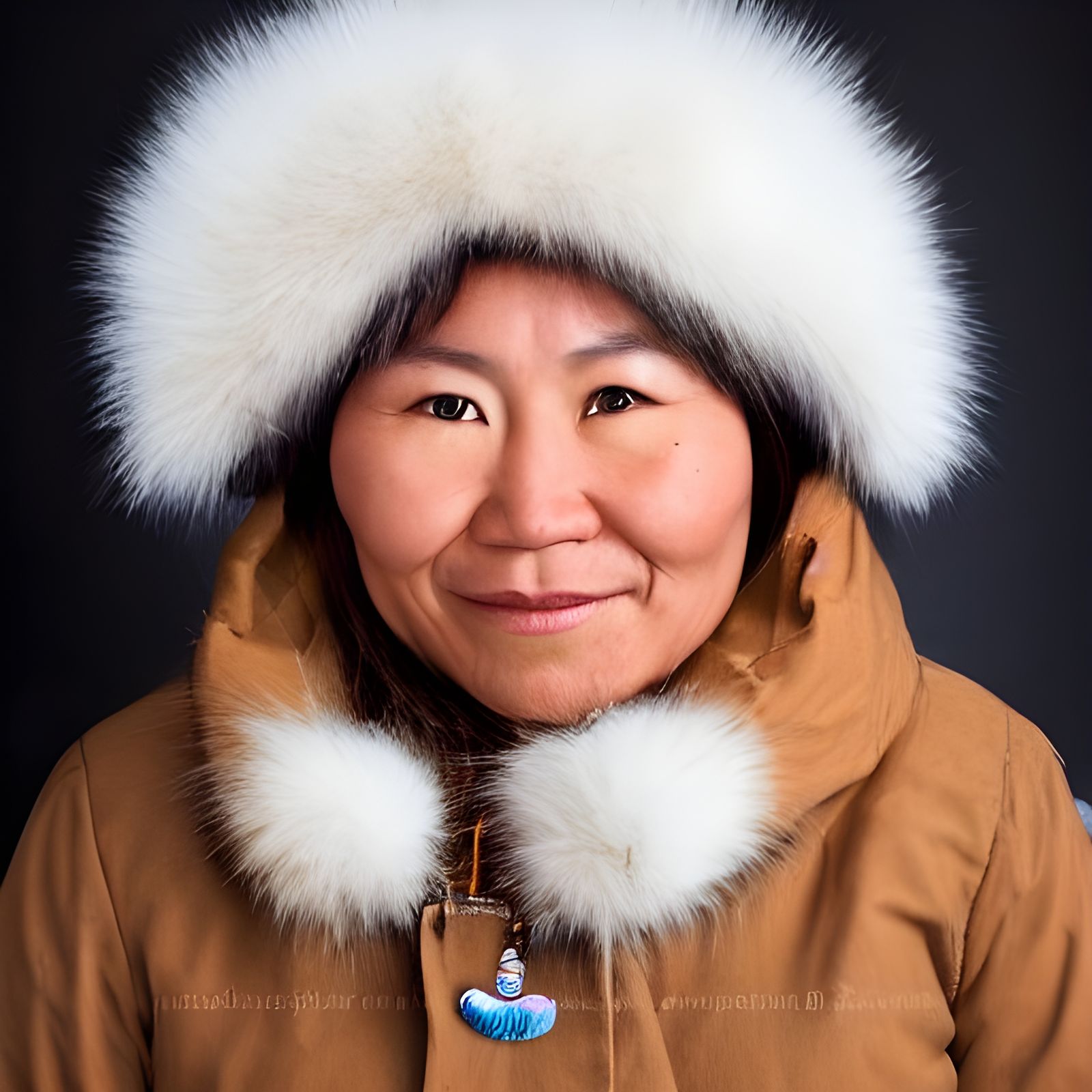 Face of a Beautiful strong Inuit eskimo woman. Wearing traditional ...