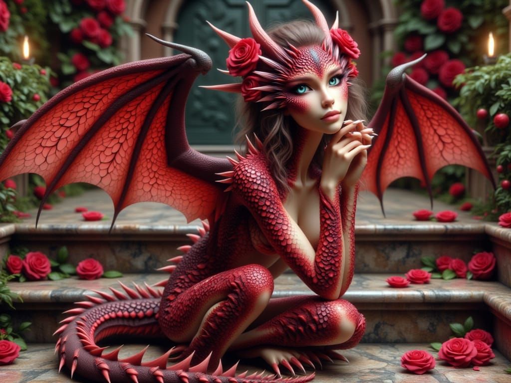 <lora:FiosFemDragons:1.0> Red Rose Fem Dragon