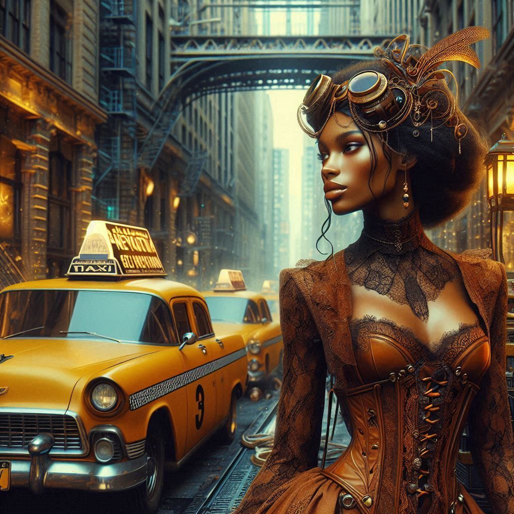 Brown Dress in Steampunk New York