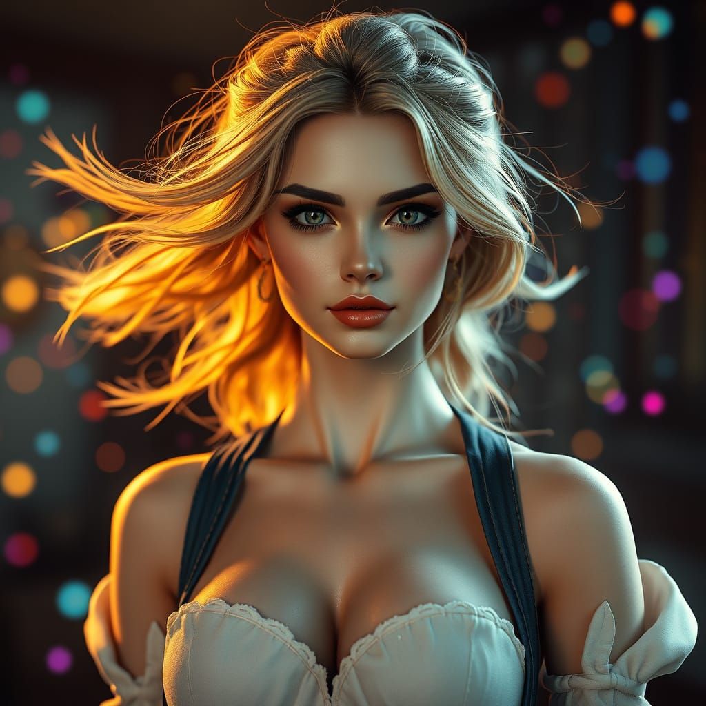 Enchanting Woman in Vibrant, Magical Scene