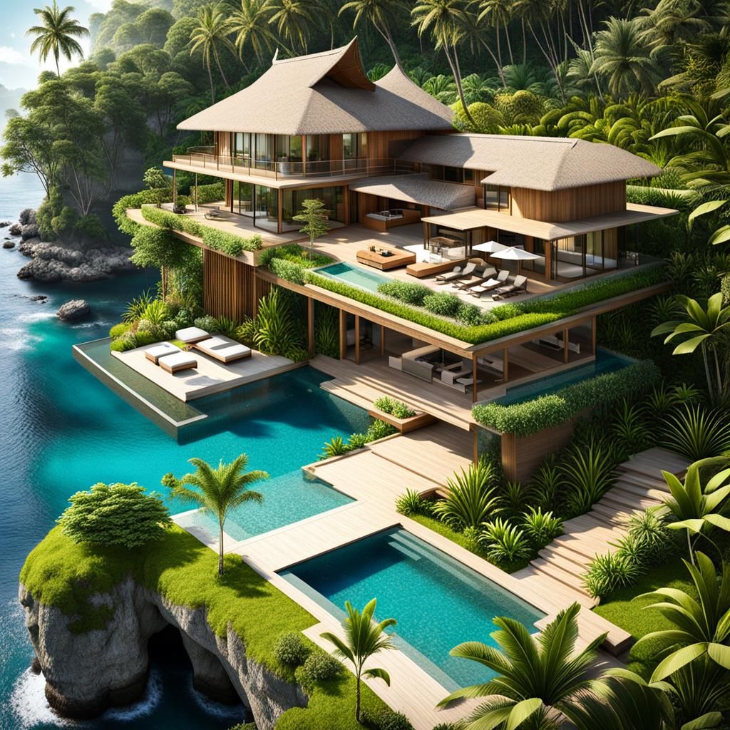plan architecte Vu de haut: Immense terrain boisé tropical sur le bord