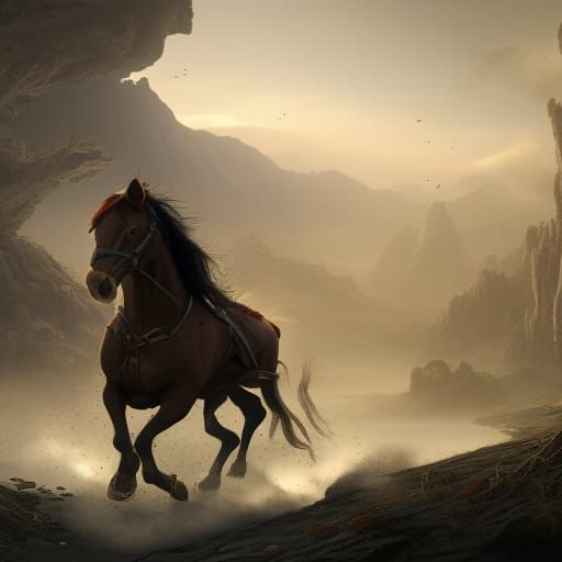 a riderless horse runnng from gunfire