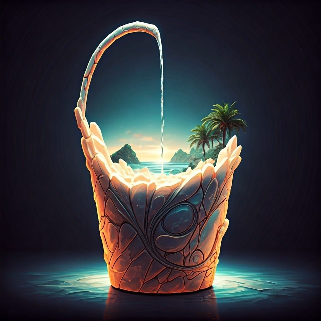 Surreal Crystal Bucket Unveiling Vibrant Seaside Paradise