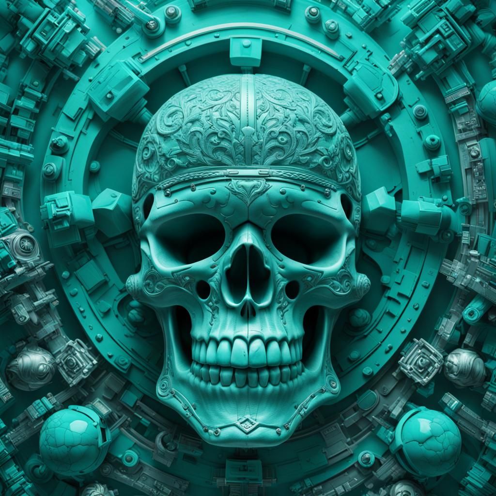 Turquoise skull atomic rocket