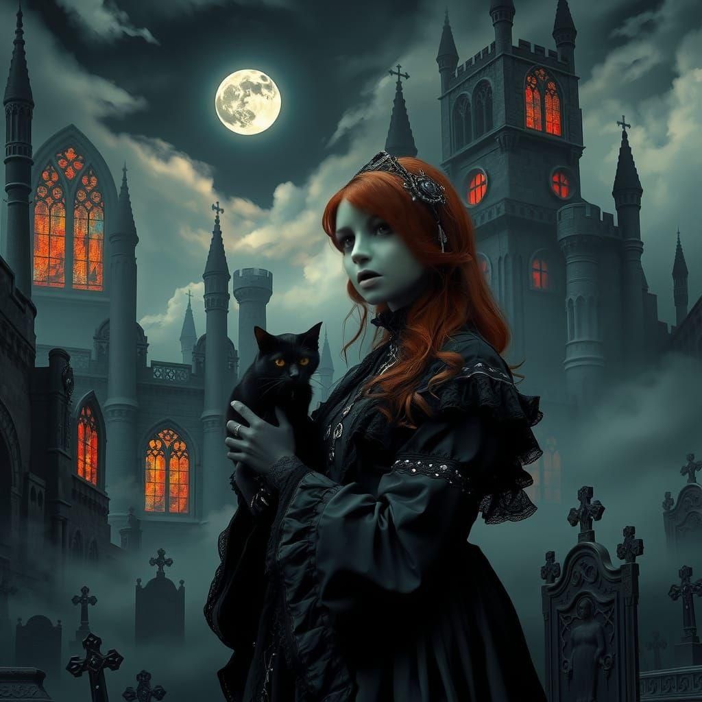 Red Gothic Princess and her Cat