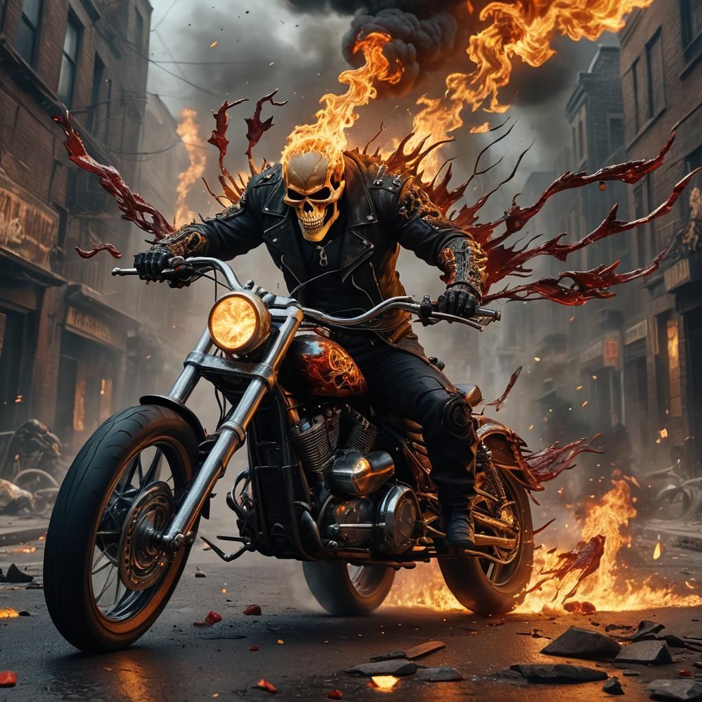 Stunning Ghost rider with blood spillef on his both hand wit...