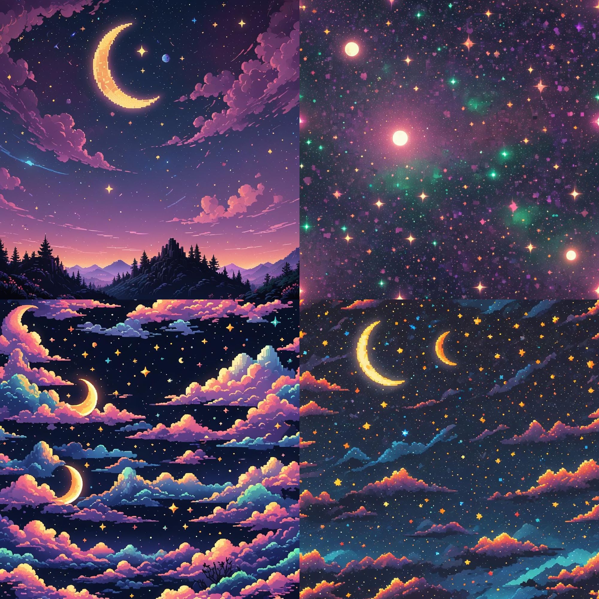 【一点物イラストアート✦SALE✦】Scarry night Night Sky as pixel art - Pixel Art Night Sky