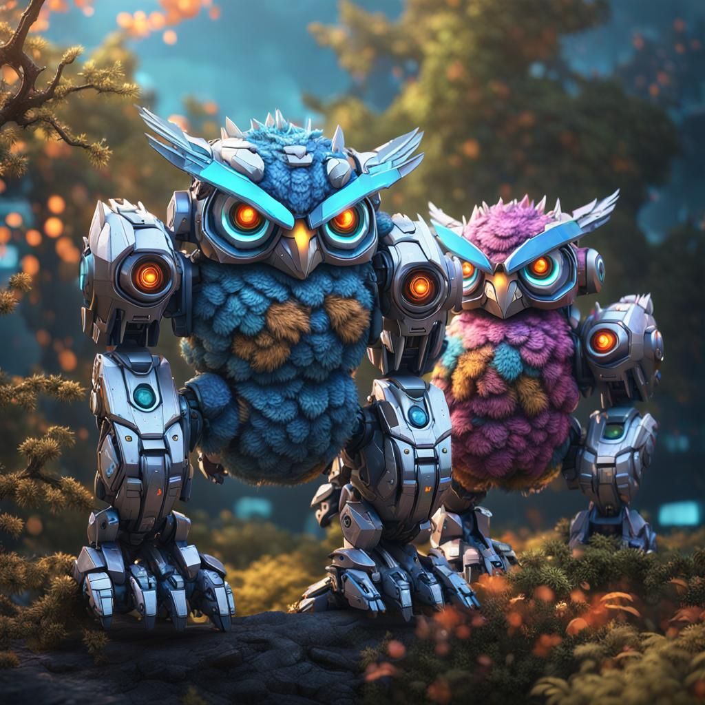 Mecha owls - AI Generated Artwork - NightCafe Creator