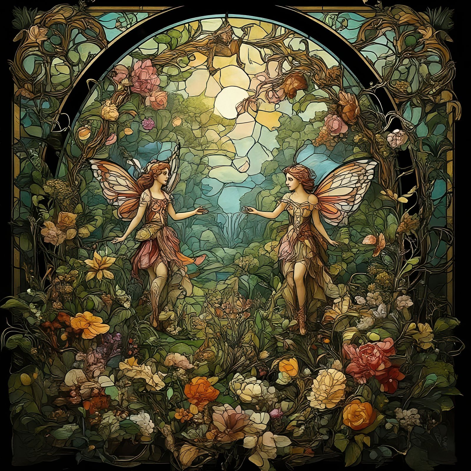 Art Nouveau Fairies-Stained Glass Window