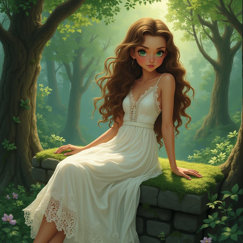 Whimsical Forest Goddess in a Dreamlike Painting