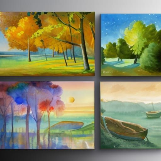seasons of the year  complet image four piscturs in Gouache ...