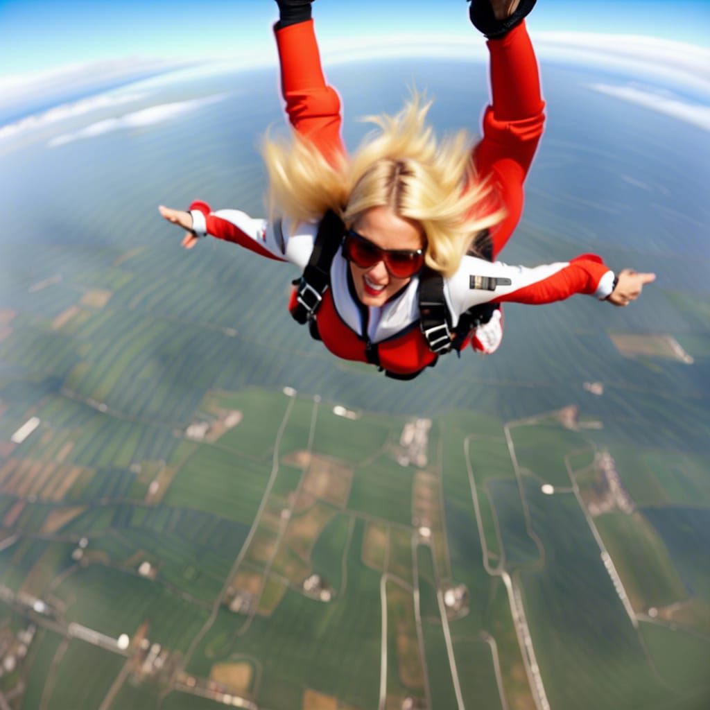 Glamorous blonde girl skydiving - AI Generated Artwork - NightCafe Creator