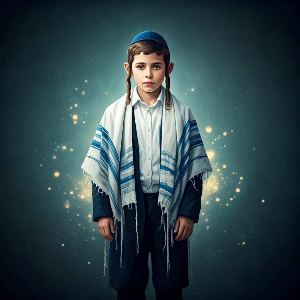 Young Orthodox Boy in Dreamlike Ink Splatter Art